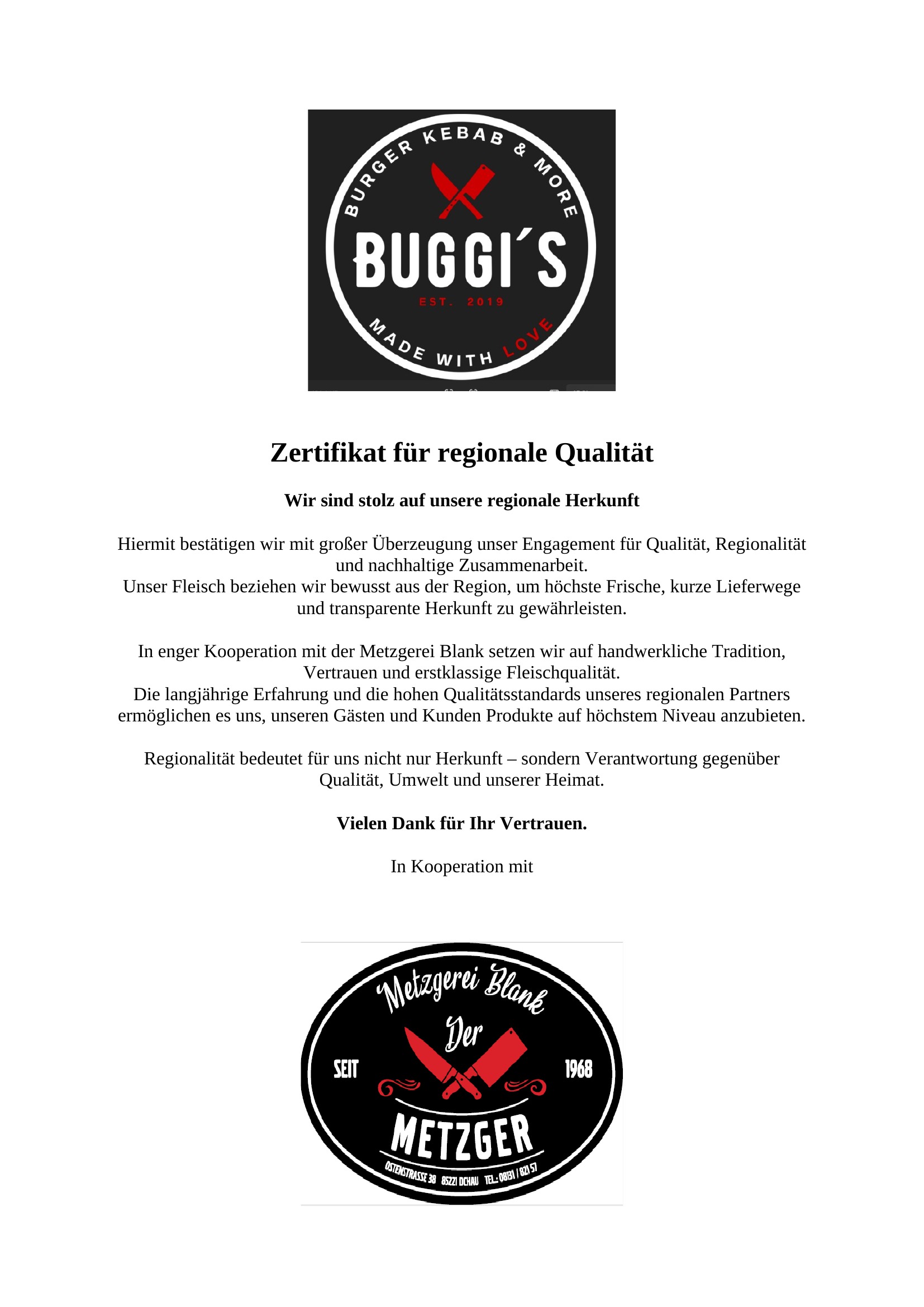 Zertifikat für regionale Qualität